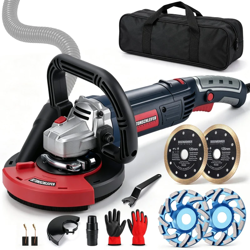 XIIW Winkelschleifer 2100W, 125 mm, 3000–9000 U/min, mit Staubabsaugung, 2 Schleiftöpfen & 2 Trennscheiben