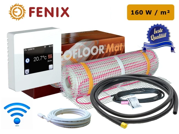 Thermostat Fenix TFT - WIFI mit Ecofloor 160 W/m² elektrische Heizmatte für Fliesen