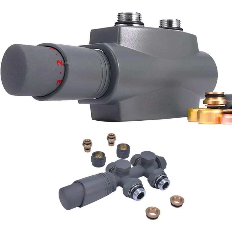 Messing Heizkörper Ventilset Schwarz mit Thermostat – 1/2" & 3/4" Anschlüsse